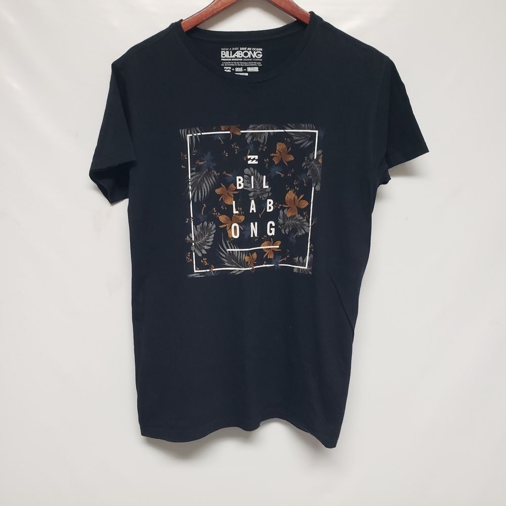 BILLABONG Floral Spellout Logo‎ Men's Black T Shirt Size M